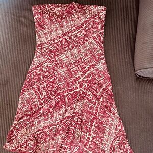 Burgundy and Tan Abstract Printed Two in One Skirt Dress